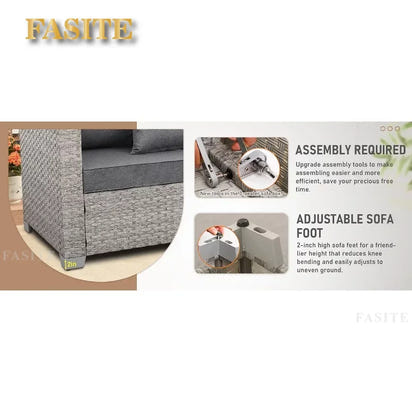 Garden Furniture Set 7 Piece, Patio Couch Sets Chair, PE Rattan Sectional with 45