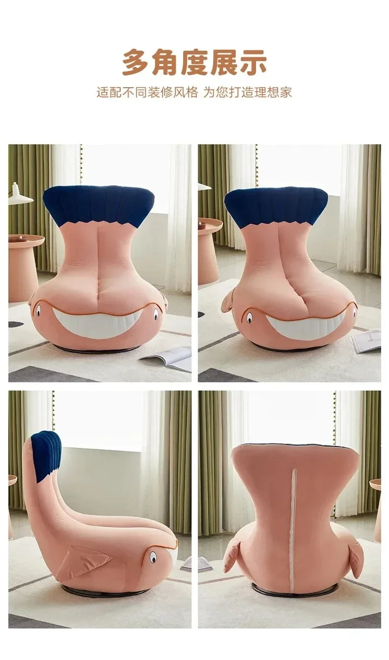 Whale Lazy Sofa Leisure Chair Flannel Rotatable Cute Shark Sofa Single Seat Chair