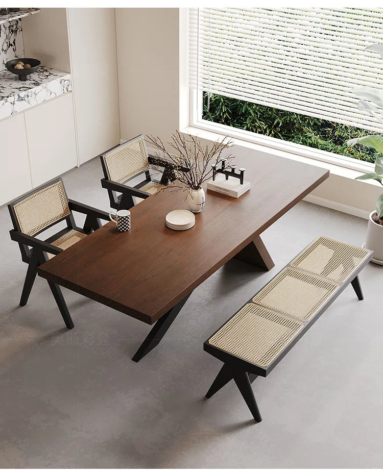 Nordic designer medium antique solid wood dining table, wabi-sabi wind home rectangular desk, living room eating table