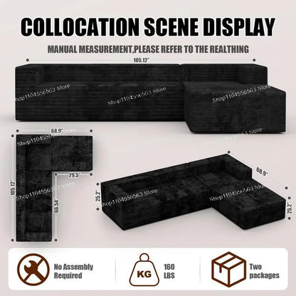 Vacuum Compression Sofa Module Full Sponge High Density 50D Rebound Sponge Small Apartment Corduroy Sofa Bed