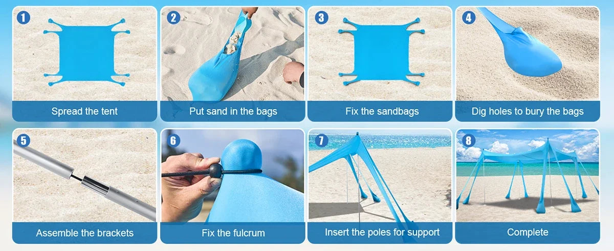 New Lycra Camping Sun Shelter UPF50+ Pop Up Beach Tent Outdoor Shade Beach Canopy for Camping Fishing Backyard Fun or Picnics
