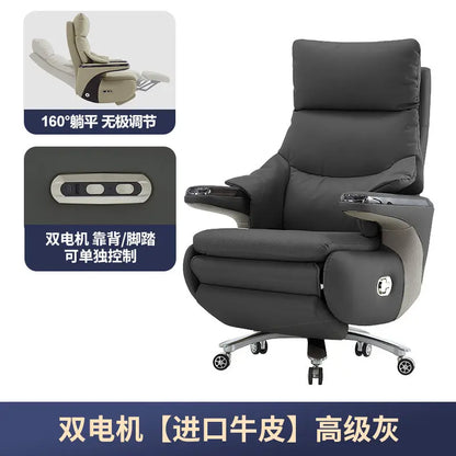 New Electric Genuine Leather Executive Chair - High-Back Reclining Office Desk Chair for Daytime Rest and Prolonged Sitting JT40