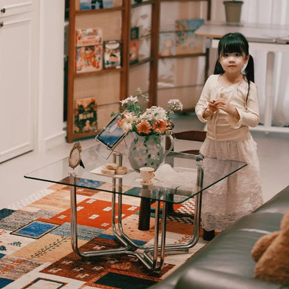 Retro Glass Coffee Table, Square Mid-Century Accent Table, Living Room Home Decor Furniture Side Tables