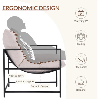 Sling Accent Chair with Metal Frame, Modern Armchair with Memory Foam Cushion, Comfy Lounge Chair for Living Room Bedroom Balcon