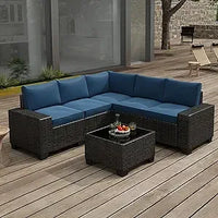 6 Pieces Patio Furniture Set, Outdoor Sectional Set of 6 w/Wide Armrest, Waterproof Wicker Conversation Set for Backyard, Deck,
