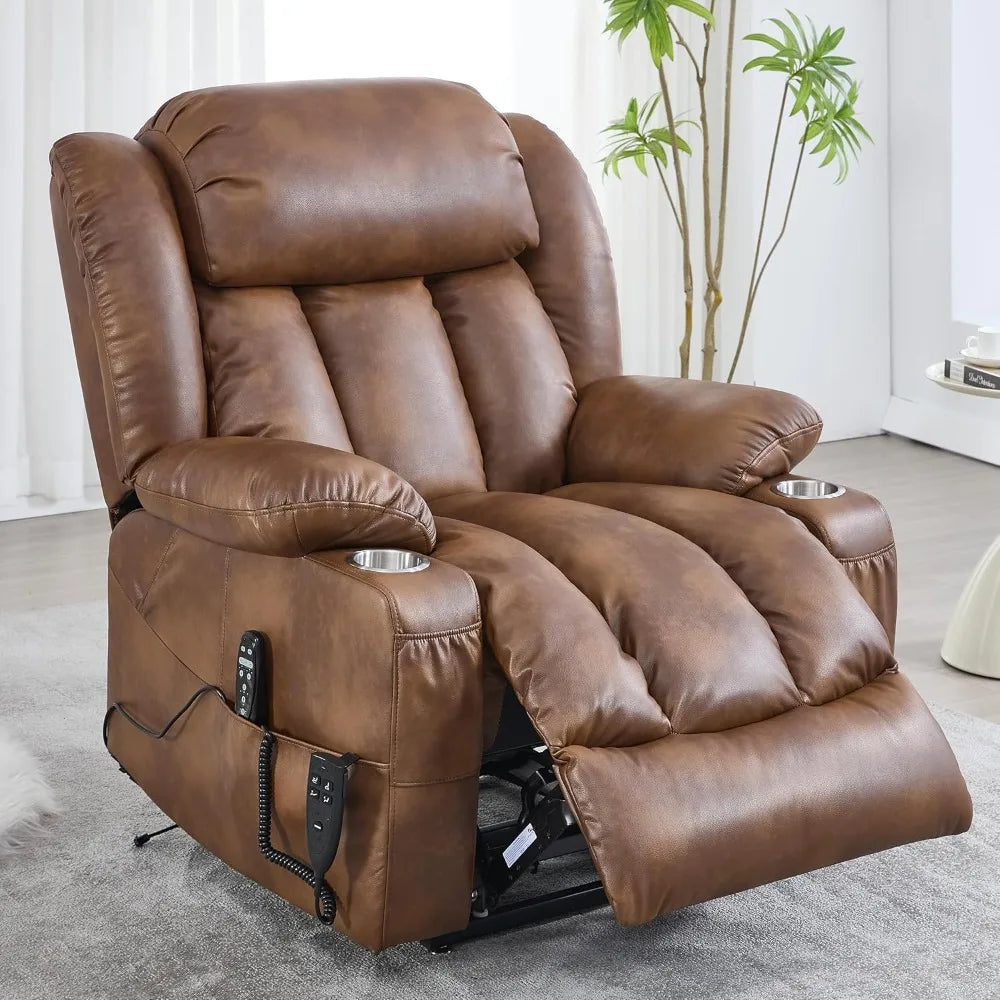 Lay Flat Lift Recliner Chair with Massage & Heat for Elderly People, Electric Power Lift Chair with Dual Motor, Cup Holders