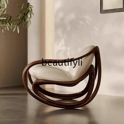 Italian leather sofa, solid wood black walnut balcony, leisure lounge chair, living room rocking chair