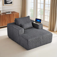 Oversized Chaise Longue Chair Indoor, Modern 48.5-inch Upholstered Corduroy Deep Seat Single Cloud Lounge Floor Sofa Couch