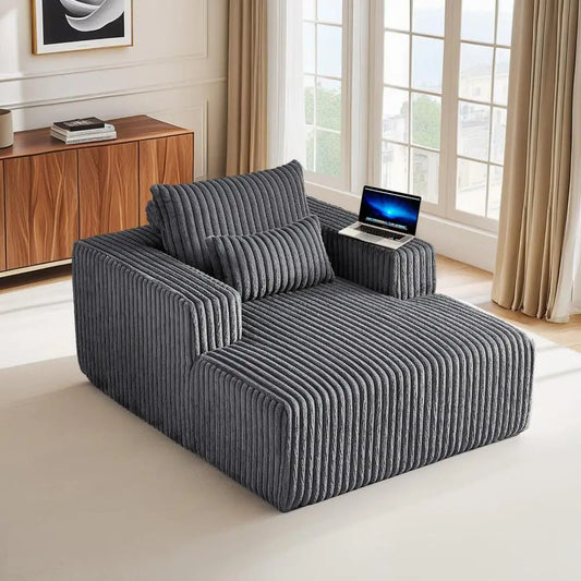 Oversized Chaise Longue Chair Indoor, Modern 48.5-inch Upholstered Corduroy Deep Seat Single Cloud Lounge Floor Sofa Couch