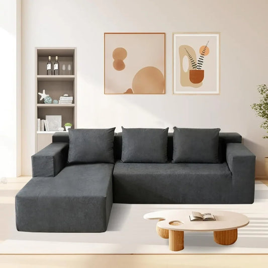 118" Compressed Sofa for Living Room L Shaped Boneless Couch, Modular Sectional Sofa, Sofa Bed Memory Foam Couches with Chaise