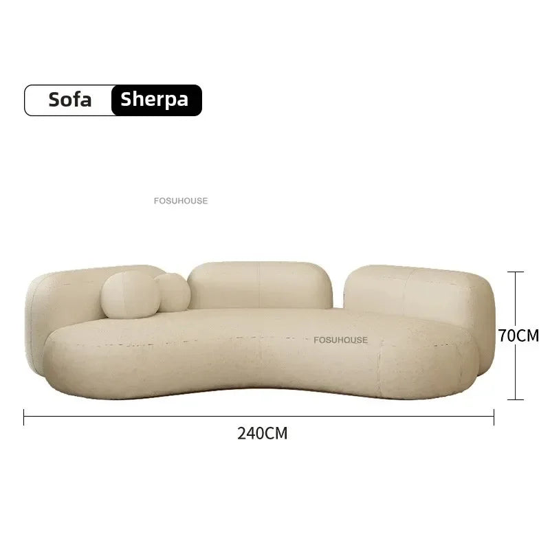 Lamb Velvet Curved Living Room Sofas Designer Living Room Furniture Beauty Salon Clothing Store Reception Sofa Luxury Sofa Bed