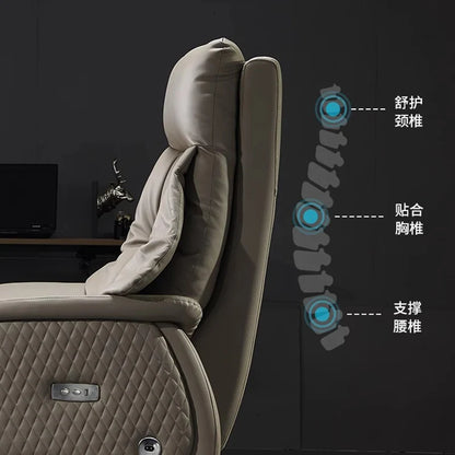 Bedroom Armchair 7-Point Vibrating Leather Office Chair With Wheels Solid Wood Frame Electric Footrest Furniture Gamer Computer