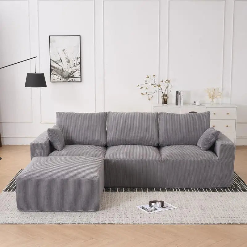 Modular U-Shaped Boneless Sectional Sofa for Living Room - 113" Grey Sleeper Couch with Chaise, No Assembly Required, Corduroy