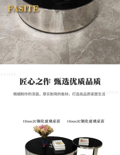 Italian mirror coffee table stainless steel small apartment tempered glass round combination design sense living room home