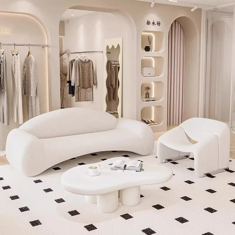Cream wind small apartment designer special-shaped small sofa creative curved clothing store reception lounge area fabric sofa