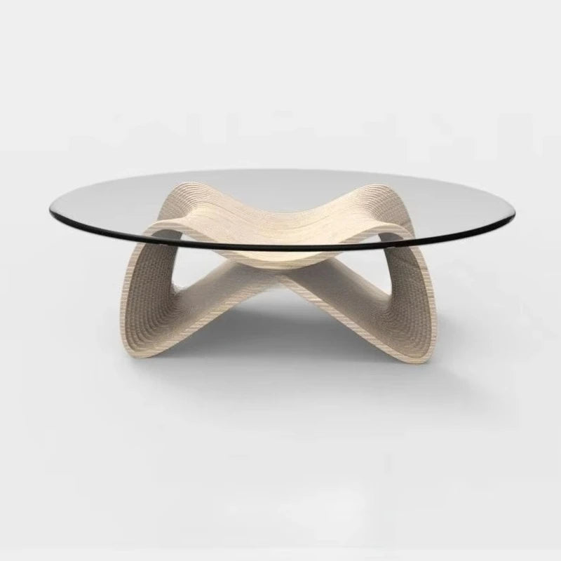 Contemporary Coffee Table, 42.5 x 28.5 x 16.1 with Tempered Glass, Natural Wood Finish for Living Room