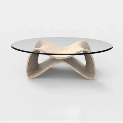 Contemporary Coffee Table, 42.5 x 28.5 x 16.1 with Tempered Glass, Natural Wood Finish for Living Room