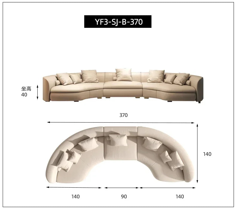 Italian Minimalist Circular Curved Leather Sofa Large Apartment Living Room Corner Leather Sofa