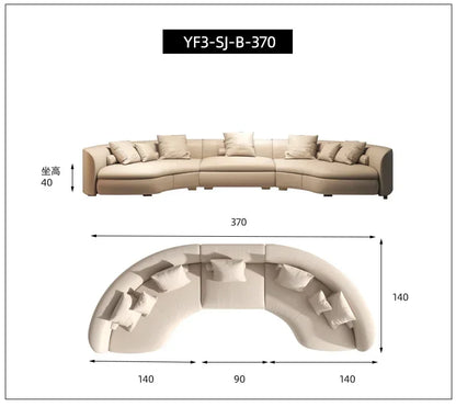 Italian Minimalist Circular Curved Leather Sofa Large Apartment Living Room Corner Leather Sofa