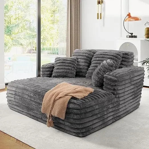 Easyhomesofa Indoor Three Seat Oversize Chaise Lounge Chair Boneless Fabric Couch Plush Corduroy Sleeper Sofa Living Room