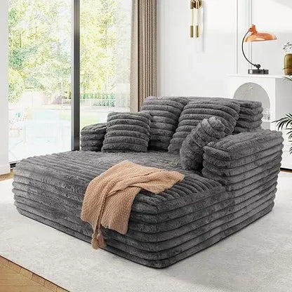 Easyhomesofa Indoor Three Seat Oversize Chaise Lounge Chair Boneless Fabric Couch Plush Corduroy Sleeper Sofa Living Room