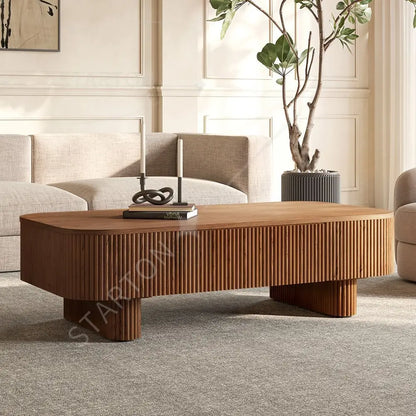 Modern Luxury Living Room Furniture Wood Rectangular Coffee Table Safety Round Corner Coffee Table with Concealed Drawer