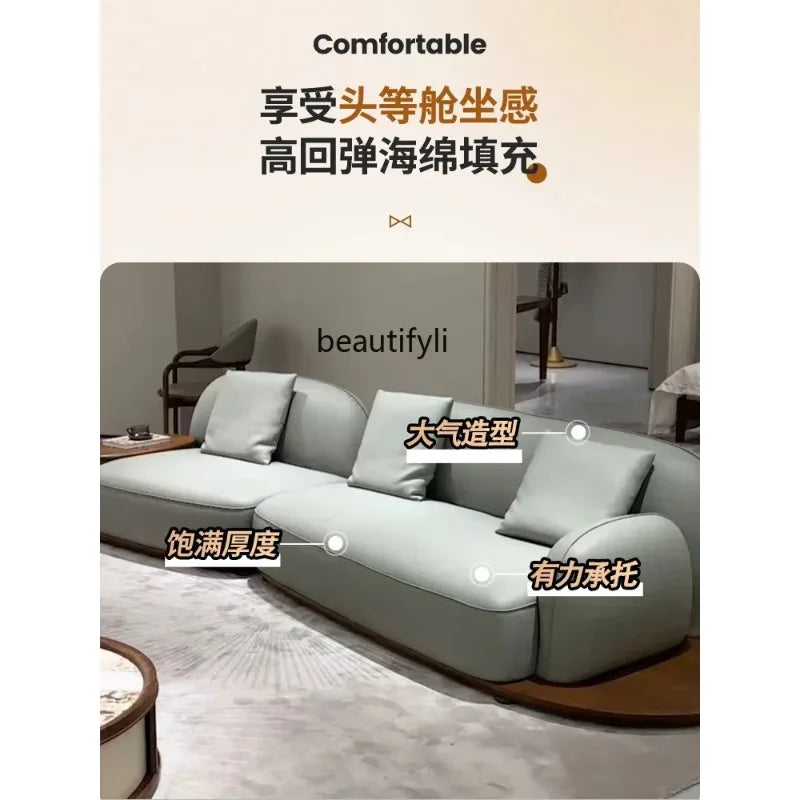 A506  Sofa Italian minimalist cowhide large flat-level villa living room high-end modern simple cream leather sofa