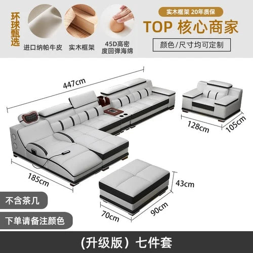 Massage sofa minimalist top layer cowhide home living room Italian minimalist leather art
