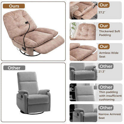 Swivel Rocker Recliner Chair for Adult, Glider Nursery Rocking Chair, Armless Manual Single Recliner Sofa for, Customized