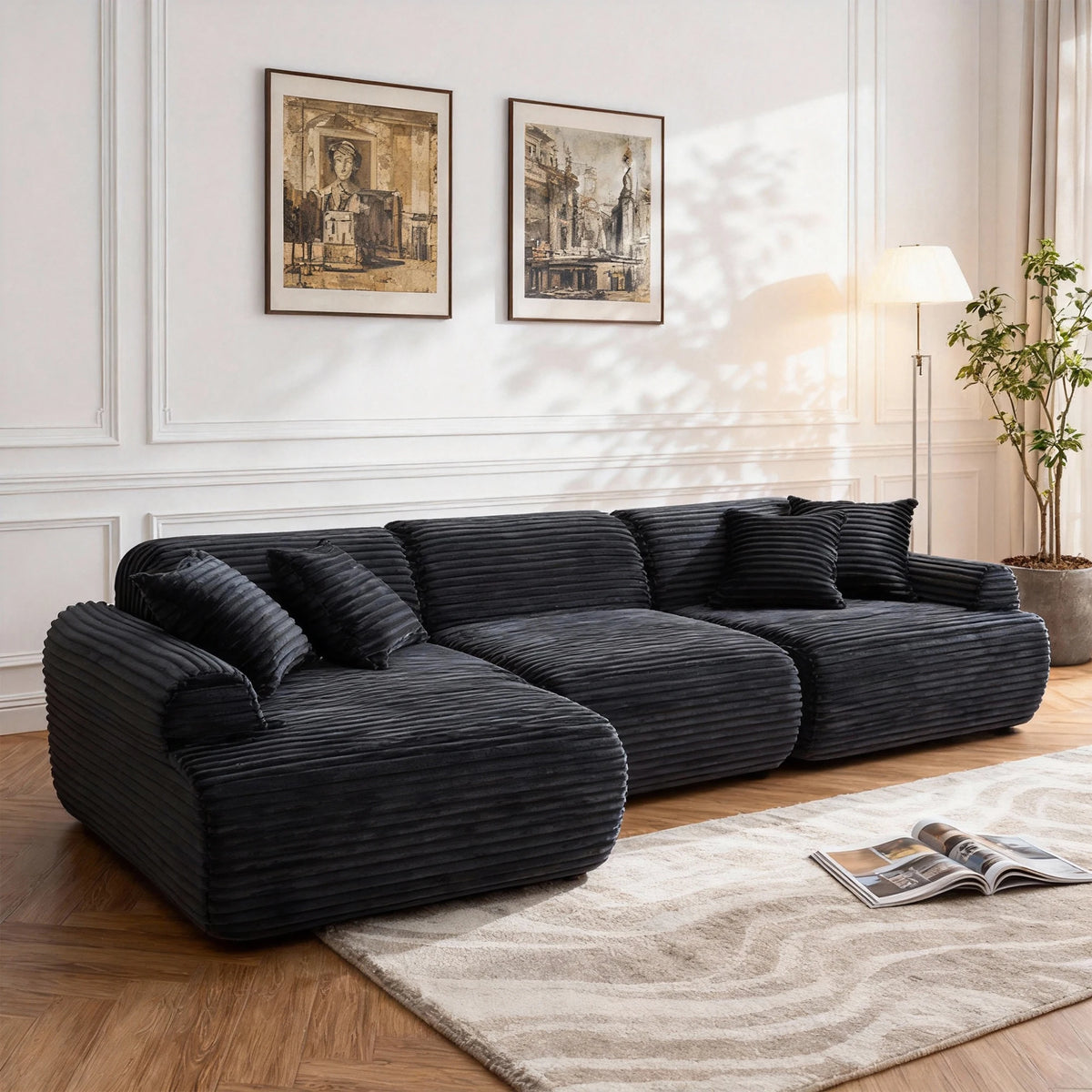 L-shaped oversized modular leather segmented sofa, leather deep seat modular corduroy sofa, suitable for families and big spaces