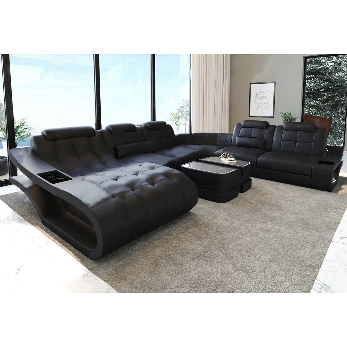 Postmodern leather home improvement combination American villa U-shaped sofa