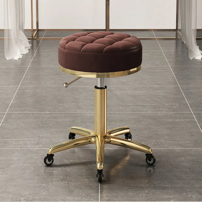 High Quality Salon Furniture 360 Degree Rolling Adjustable Hairdressing Chair with Wheels Gold Salon Stool