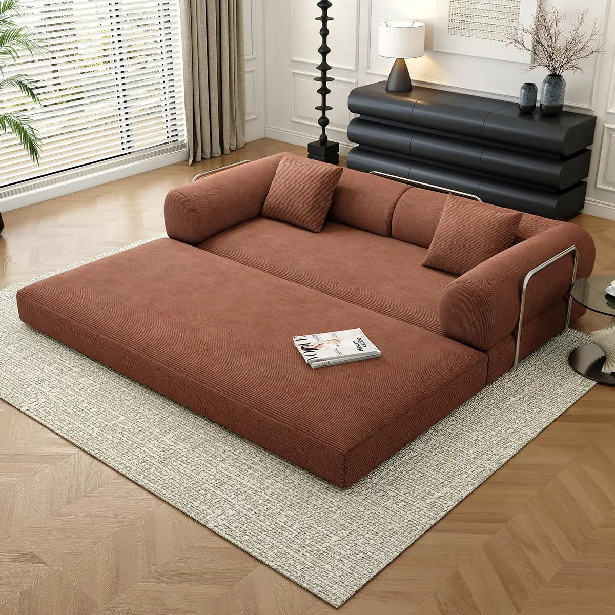 78.8" Modular Sofa Bed - 4-in-1 Convertible Design with Corduroy Fabric and High Density Sponge, Removable Cover, Customized