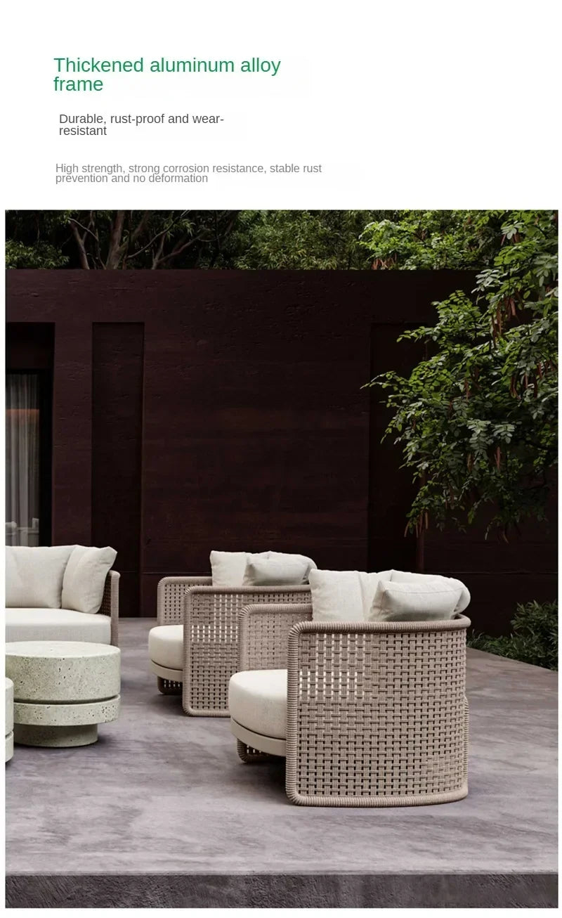 Luxury Rattan Outdoor Sofas Retro Garden Furniture Leisure Home Balcony Patio Set Nordic Rainproof and Sunproof Rope Sofa Chair
