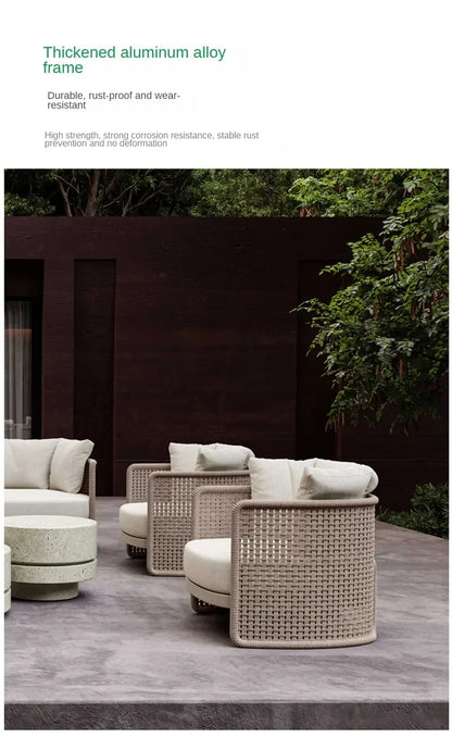 Luxury Rattan Outdoor Sofas Retro Garden Furniture Leisure Home Balcony Patio Set Nordic Rainproof and Sunproof Rope Sofa Chair