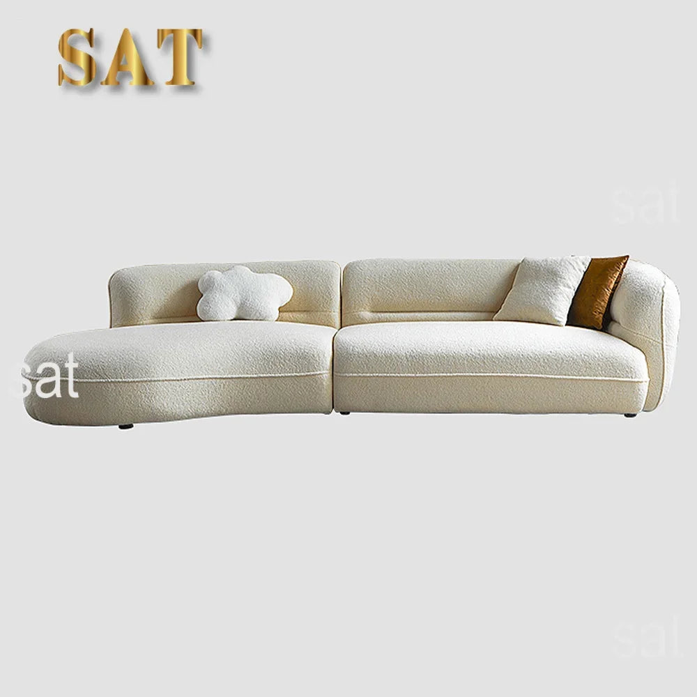 l # Italian Minimalist Fabric White Sofa Cream Style Small Living Room Curved Sofa Modern Boucle Solid Wood Half Round Sofa Set