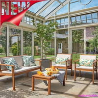 NEW-Patio Furniture 4 Piece Acacia Wood Outdoor Conversation Sofa Set with Table & Cushions Porch Chairs for Garden, Deck, Natur