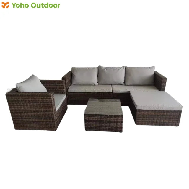 Modern Design Garden Rattan Patio Wicker L Shape Corner Sofa Set with Single Sofa Chair Exterior Pe Rattan Outdoor Sofa