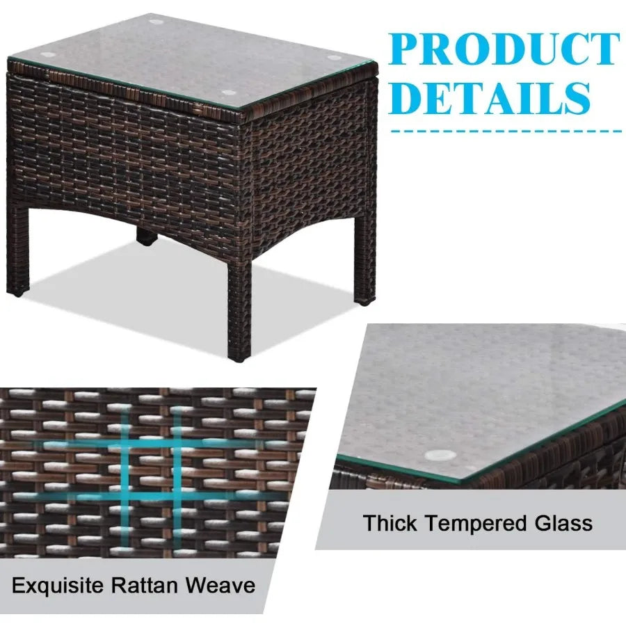 3 Piece Wicker Chairs with Glass Top Coffee Table Thick Cushions for Outdoor Patio Garden Lawn Poolside Backyard Porch