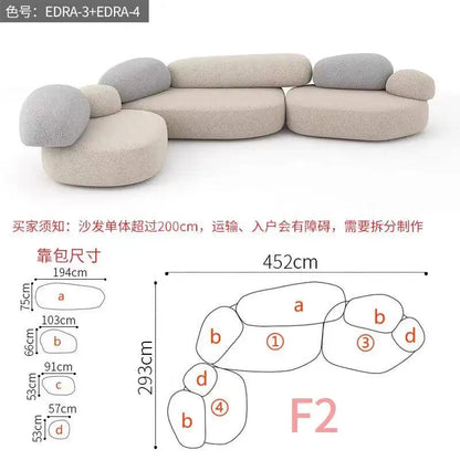 Italian minimalist pebble art sofa villa large flat living room special-shaped module fabric sofa Internet celebrity