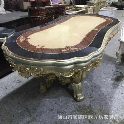 Solid wood dining table and chair combination size household, European style, carved