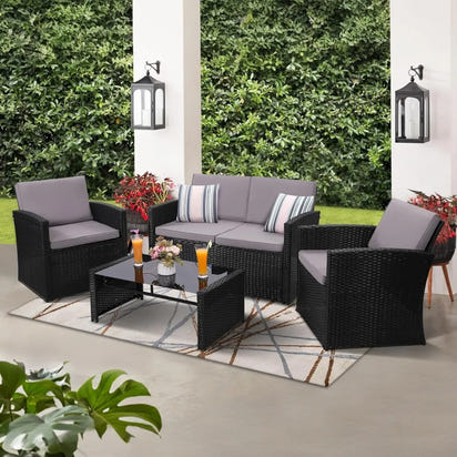 Patio Conversation Set, Outside Rattan Sectional Sofa, Cushioned Furniture Set, Wicker Sofa