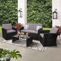 Patio Conversation Set, Outside Rattan Sectional Sofa, Cushioned Furniture Set, Wicker Sofa