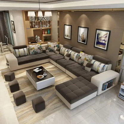 SS U-Shape Sectional Couch Fabric Upholstered Sofa Couches Sectional Couches For Living Room 7 Seater Modern Sectional Sofa