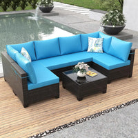 8 Piece Outdoor Patio Furniture Set with Fire Pit Table, Wicker Sectional Sofa Set with Thick Cushions, Perfect for Garden Lawn