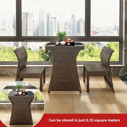 Nordic Outdoor Patio Table and Chair Balcony Table and Chair Combination Home Leisure Storage Table Three-piece Garden Furniture