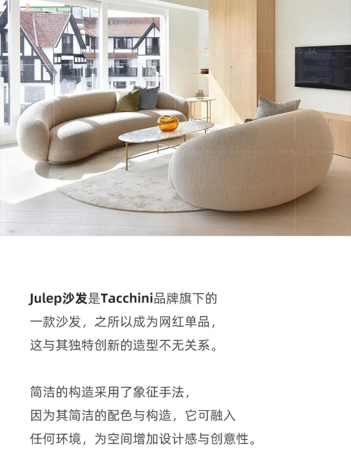 Nordic Curved Sofa Quiet Wind Living Room Fabric Craft Cashew Sofa