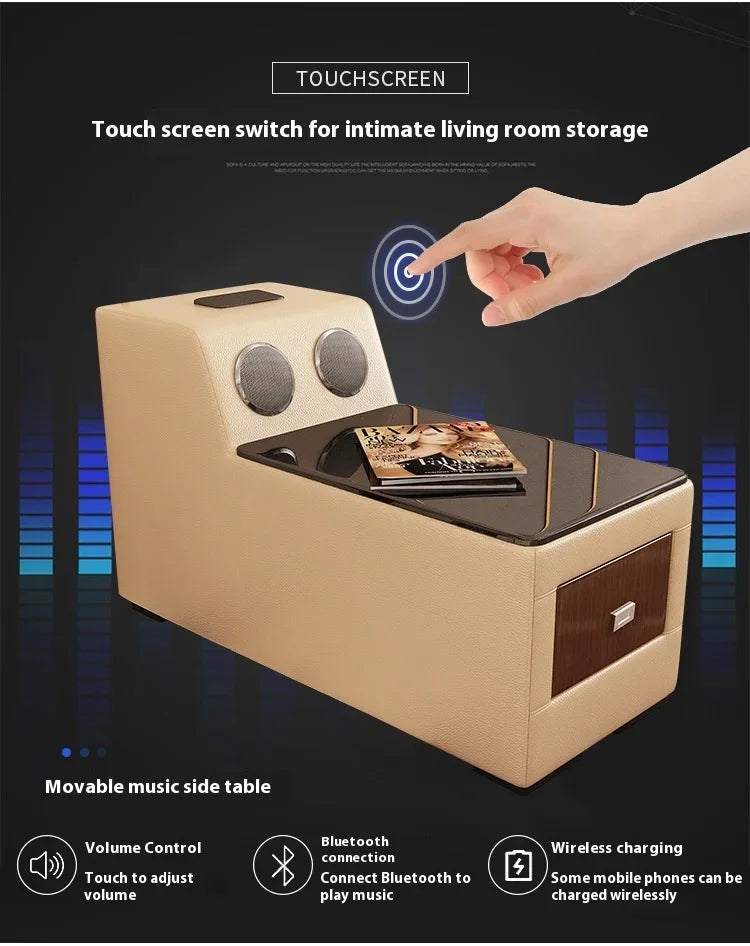 Modern Italian Genuine Leather Sofa for Living Room with Cup Holder, USB, Adjustable Headrests & Bluetooth Speaker - Linlamlim