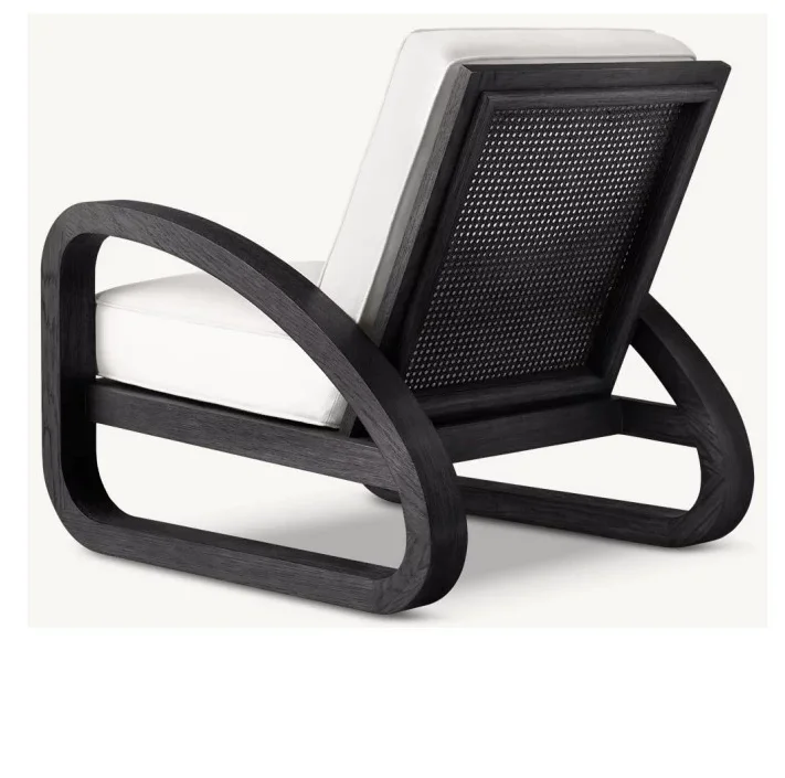 Rattan Antique Living Room Sofa Chair Solid Wood Light Luxury Leisure Chair