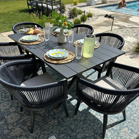 Patio Dining Set for 6 All-Weather Wicker 7 Piece Aluminium Outdoor Table and Chairs Set Included Cushions for Backyard Indoor